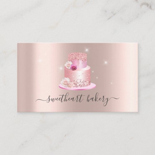 Blush Rose Glitter Foil Cake Bakery Pastry Shop Business Card