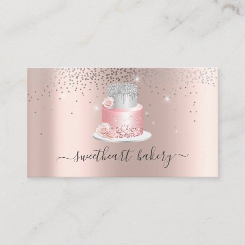 Blush Rose Glitter Foil Cake Bakery Pastry Shop Business Card