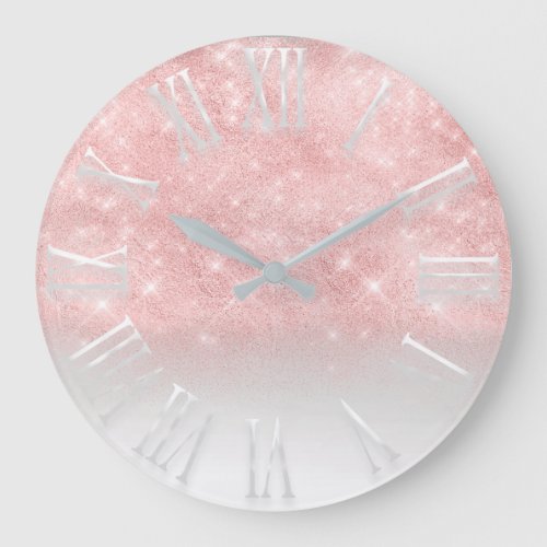 Blush Rose Glitter Ombre White Spark Princess Large Clock