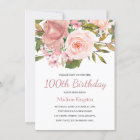 Blush & Rose Gold 100th Birthday Party Invite