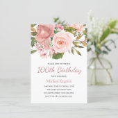 Blush & Rose Gold 100th Birthday Party Invite (Standing Front)