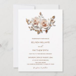 Blush  Rose Gold 3D Flowers Simple Invitation