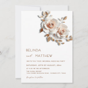 Blush  Rose Gold 3D Flowers Simple Invitation