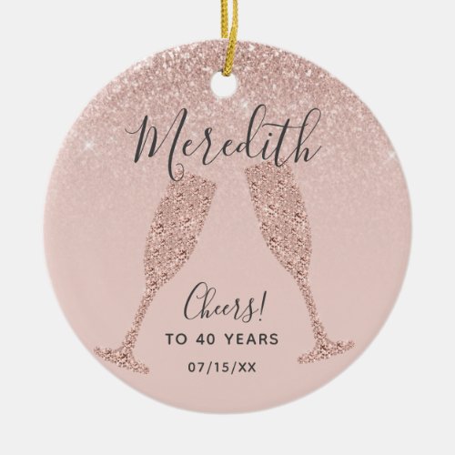 Blush Rose Gold 40th Birthday with Date of Birth Ceramic Ornament