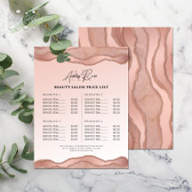 Blush Rose Gold Agate Beauty Salon Price List
