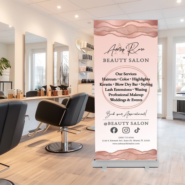 Blush Rose Gold Agate Marble Beauty Salon  Retractable Banner (Creator Uploaded)