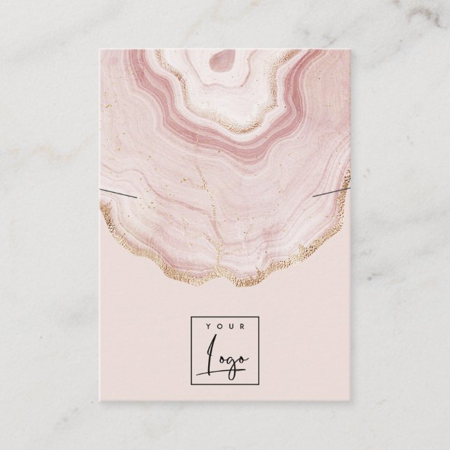 Blush Rose Gold Agate Marble Logo Necklace Display Business Card (Front)