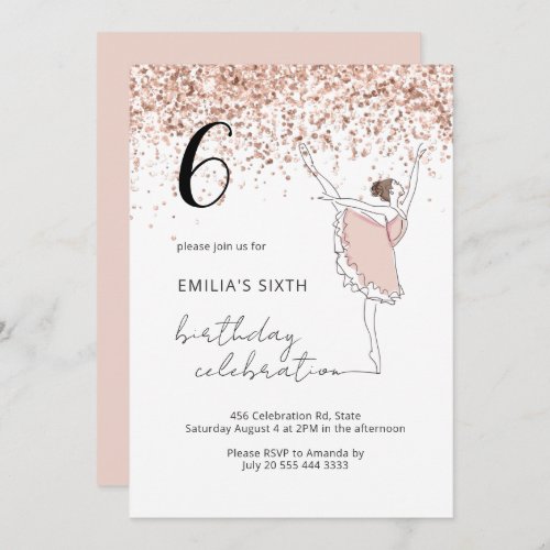 Blush Rose Gold Ballerina Ballet Dancer Birthday  Invitation