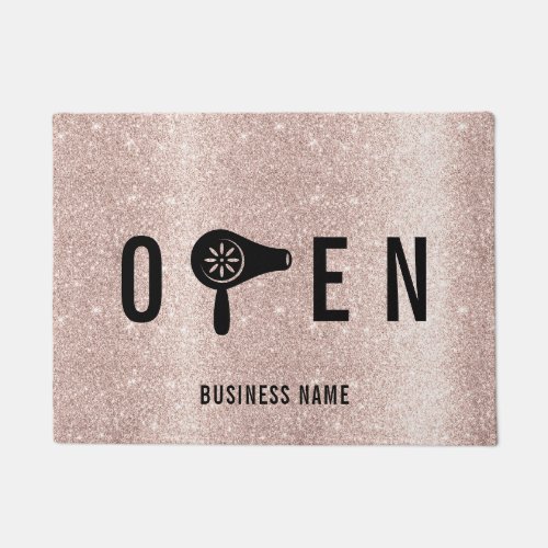 Blush Rose Gold Blow Dry Bar Hair Salon Welcome Doormat