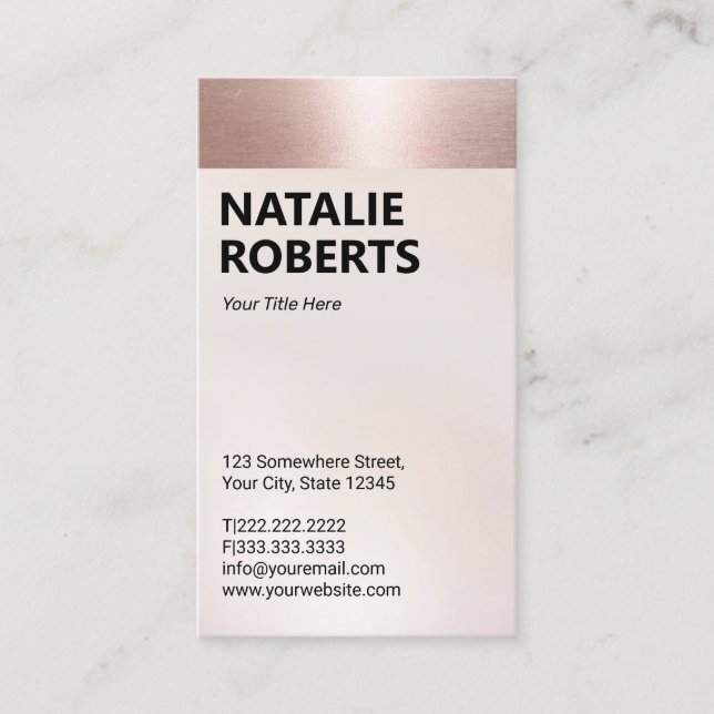 Blush Rose Gold Border Modern Bold Name Business Card (Front)
