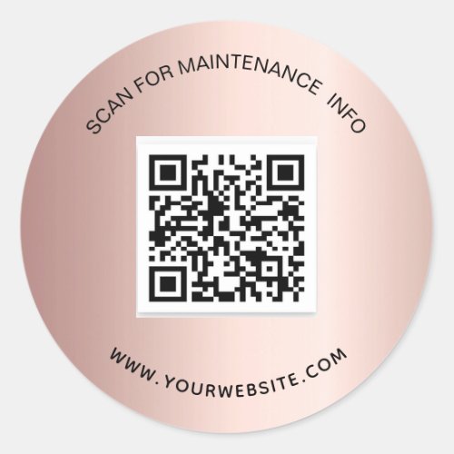 Blush rose gold business qr code maintenance info classic round sticker