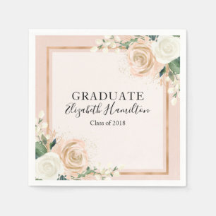 Blush & Rose Gold Chic Floral Graduation Paper Napkins