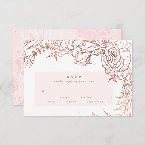 Blush Rose Gold Copper Elegant Floral Wedding RSVP Card