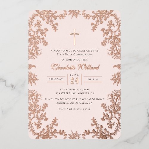 Blush Rose Gold Cross Vintage First Communion
