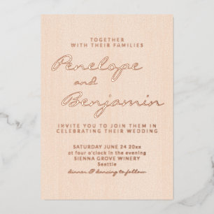 Blush Rose Gold Cursive Script Wedding Elegant Foil Invitation
