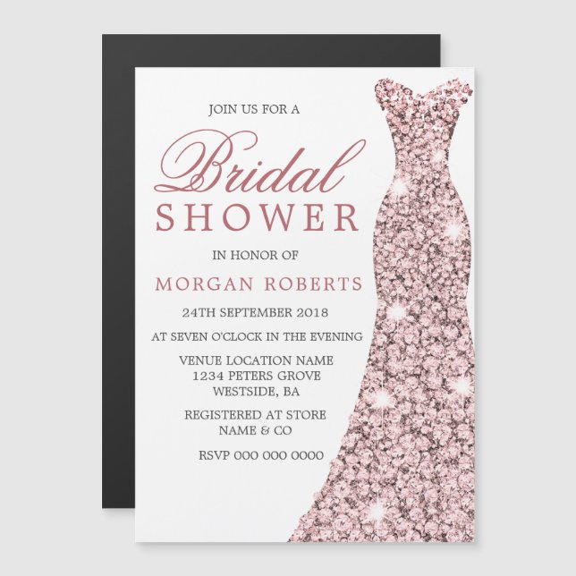 Blush & Rose Gold Dress Bridal Shower Magnetic Invitation (Front/Back)
