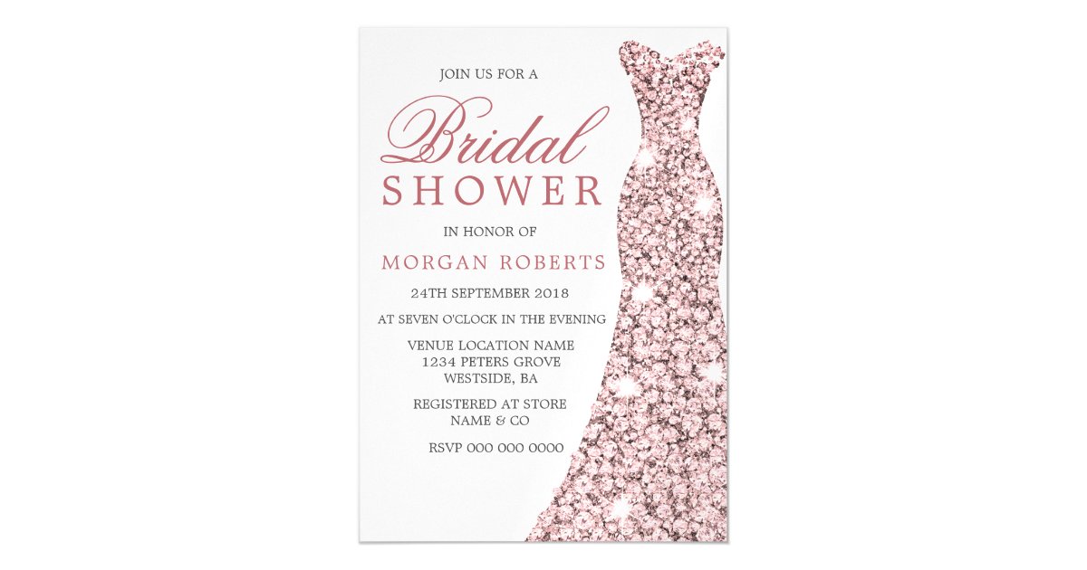 Blush Rose Gold Dress Bridal Shower Magnetic Invitation Zazzle Com