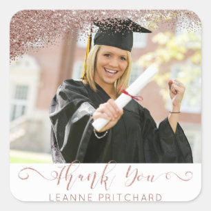 Blush & Rose Gold Elegant Script Thank You Photo Square Sticker
