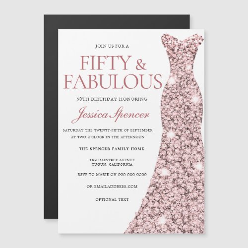 Blush  Rose Gold Fifty  Fabulous 50th Birthday Magnetic Invitation