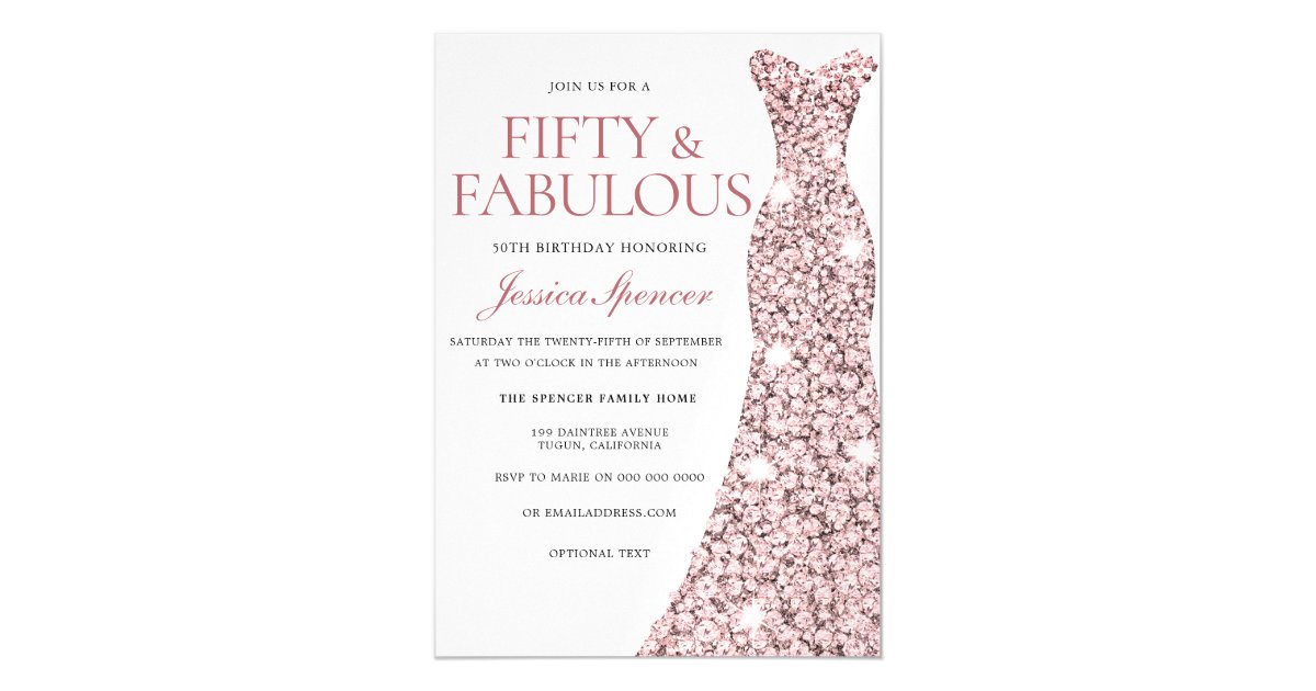 Blush & Rose Gold Fifty & Fabulous 50th Birthday Magnetic Invitation | Zazzle.com