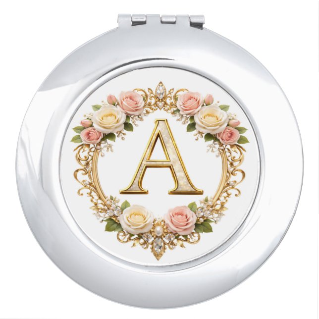 Blush Rose Gold Filigree Letter A Wedding  Compact Mirror (Front)
