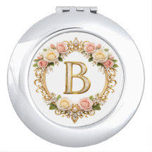 Blush Rose Gold Filigree Letter B Wedding Compact