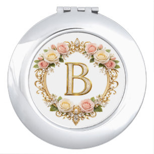 Blush Rose Gold Filigree Letter B Wedding Compact Mirror