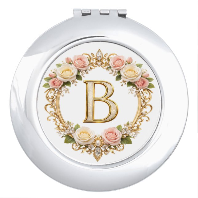 Blush Rose Gold Filigree Letter B Wedding Compact  Mirror (Front)