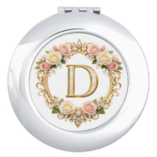 Blush Rose Gold Filigree Letter D Wedding Compact Mirror