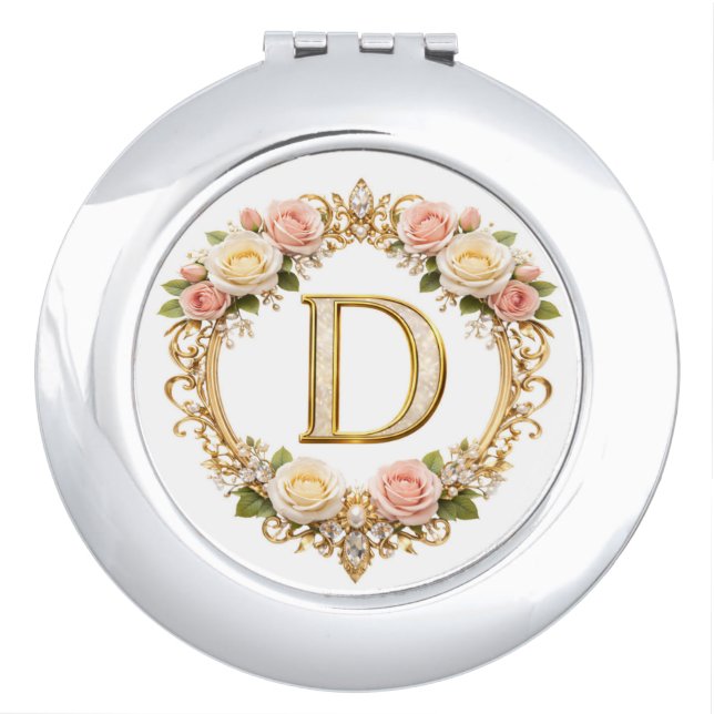 Blush Rose Gold Filigree Letter D Wedding Compact  Mirror (Front)