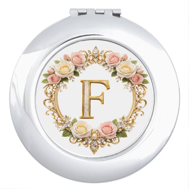 Blush Rose Gold Filigree Letter F Wedding Compact  Mirror (Front)