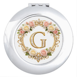 Blush Rose Gold Filigree Letter G Wedding Compact Mirror