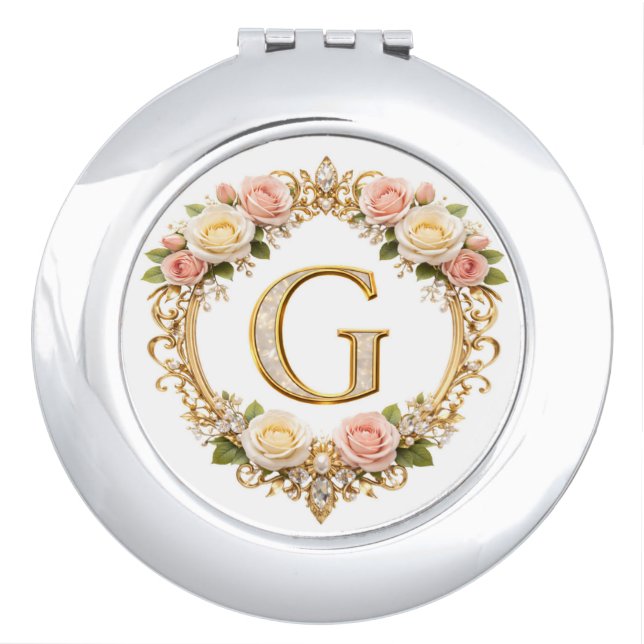 Blush Rose Gold Filigree Letter G Wedding Compact  Mirror (Front)