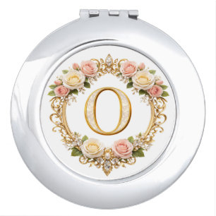 Blush Rose Gold Filigree Letter O Wedding Compact  Mirror