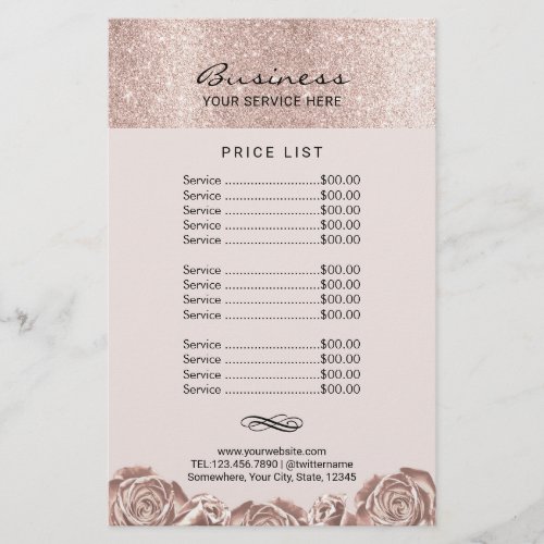 Blush Rose Gold Floral Beauty Salon Spa Price List Flyer