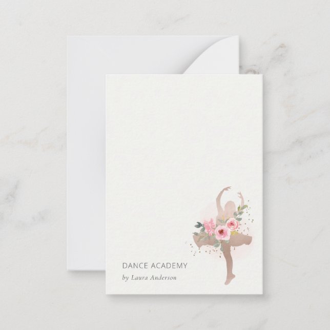 Blush Rose Gold Floral Dancer Dance Academy Logo Note Card (Front)