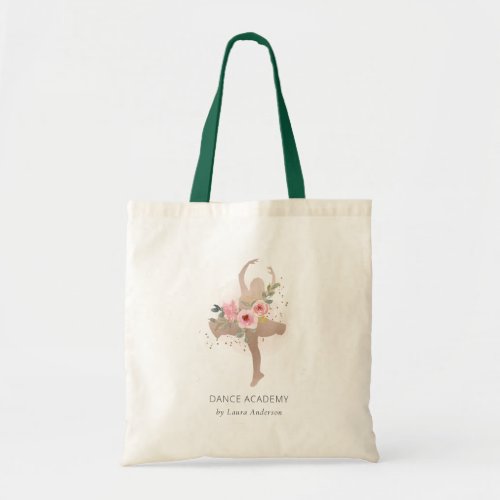 Blush Rose Gold Floral Dancer Dance Academy Logo Tote Bag