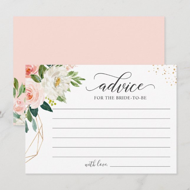 Blush Rose Gold Floral Elegant Words of Advice Card (Front/Back)