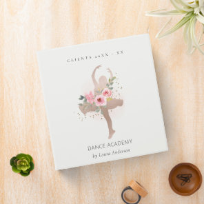 Blush Rose Gold Floral Girl Dancer Dance Academy 3 Ring Binder