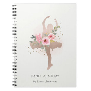 Blush Rose Gold Floral Girl Dancer Dance Academy Notebook