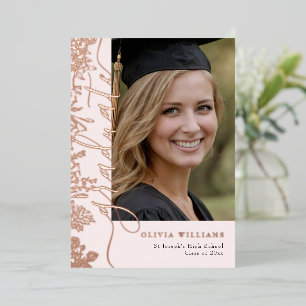Blush Rose Gold Floral Graduate Photo Graduation Foil Invitation