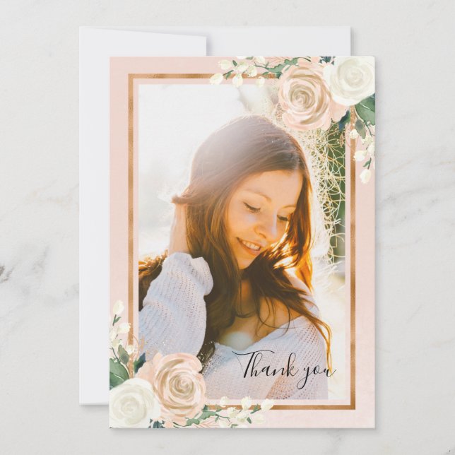 Blush & Rose Gold Floral Graduation Thank You (Front)
