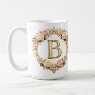 Blush Rose Gold Floral Monogram Letter B Wedding Coffee Mug