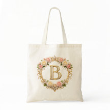 Blush Rose Gold Floral Monogram Letter B Wedding