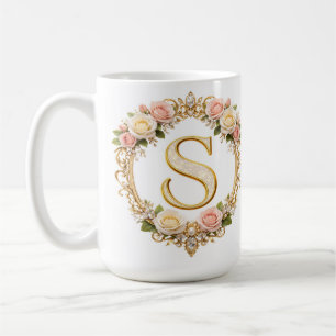Blush Rose Gold Floral Monogram Letter S Wedding Coffee Mug