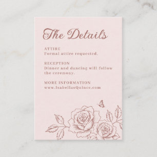 Blush Rose Gold Floral Quinceañera Details Enclosure Card