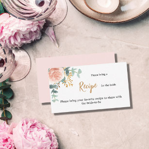 Blush rose gold floral recipe Bridal Shower Enclosure Card