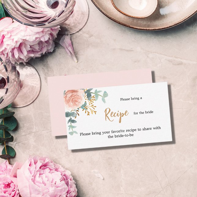 Blush rose gold floral recipe Bridal Shower Enclosure Card (Creator Uploaded)