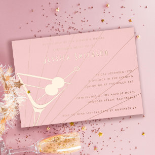 Blush Rose Gold Foil Martini Bachelorette Party Foil Invitation