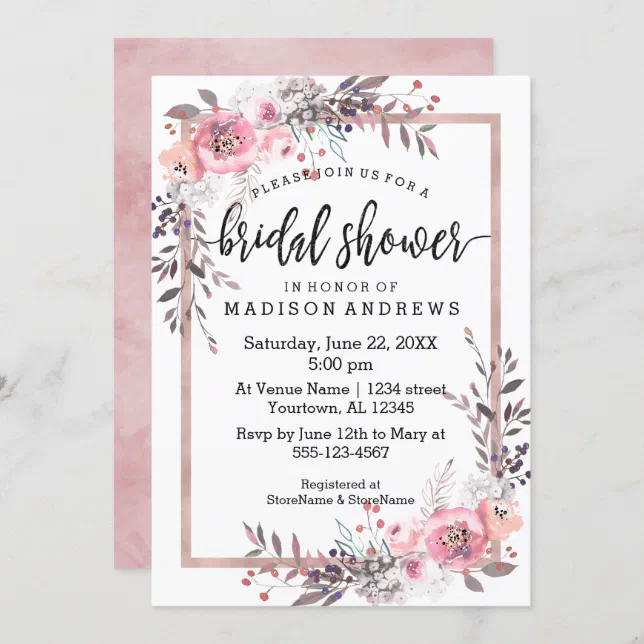 Blush And Rose Gold Framed Bridal Shower Invitation Zazzle